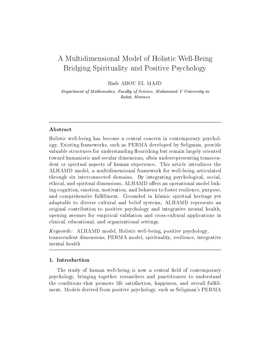 A Multidimensional Model of Holistic Well-Being: Bridging Spirituality and Positive Psychology — page 1 sur 27