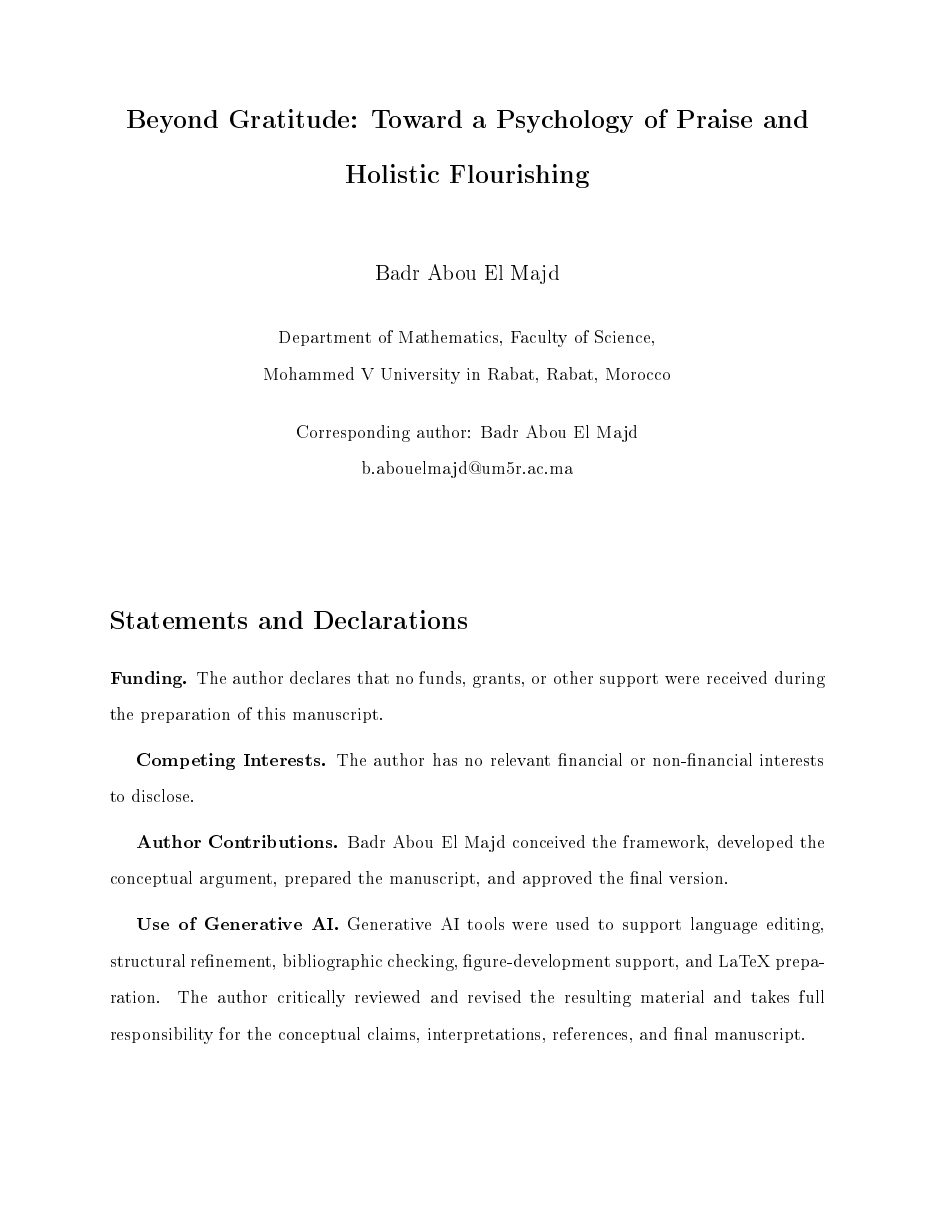 Beyond Gratitude: Toward a Psychology of Praise and Holistic Flourishing — page 1 sur 34