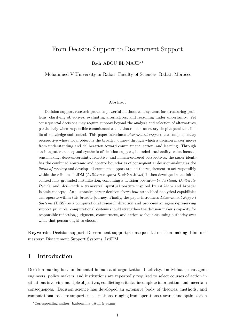From Decision Support to Discernment Support — page 1 sur 31