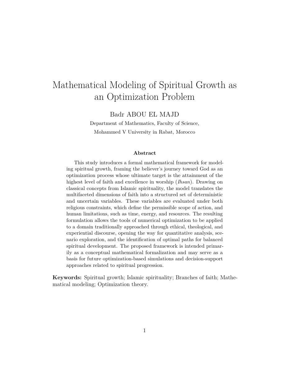 Mathematical Modeling of Spiritual Growth as an Optimization Problem — page 1 sur 23